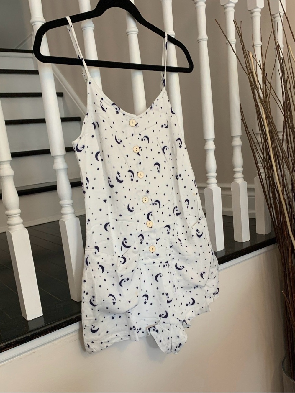 ILLA ILLA White Moon & Navy Star Print Button Romper
